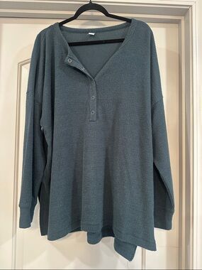 Old Navy Slate Blue Waffle Knit Henley Top